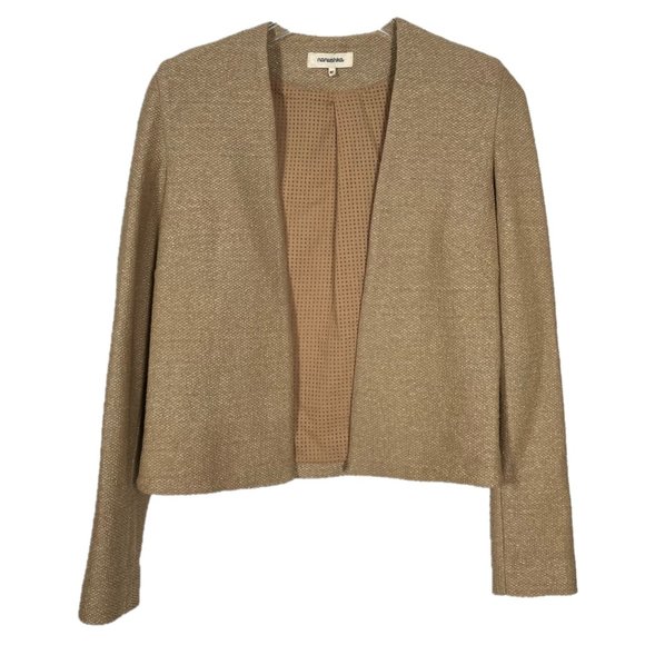 Nanushka Jackets & Blazers - Nanushka Basket Weave Textured Open Cropped Camel Blazer Size Medium